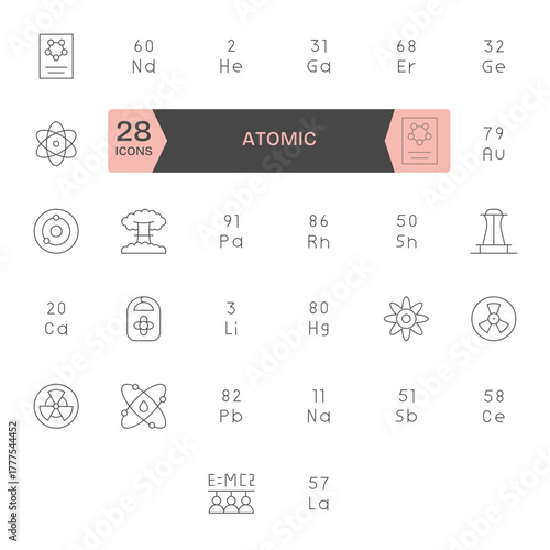 Atomic Vector Icon Collection featuring 32 Grid Fitted High Resolution Thin Line Designs