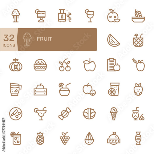 32 Bold Line PIXEL Perfect Retina Ready Vector Icons from Fruit Suite