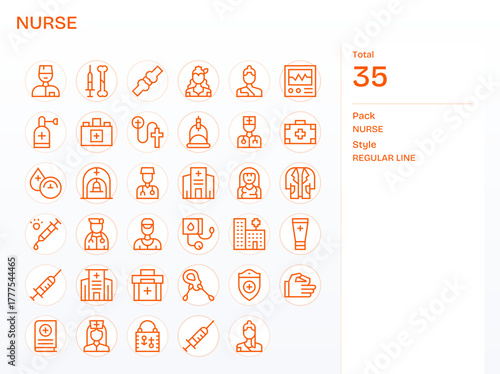 Nurse Professional Vector Set with 35 Regular Line Pixel Optimized High Resolution Icons