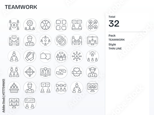 32 256x256 PIXEL Perfect Vector Icons for Teamwork in Thin Line Theme
