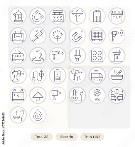 Electric Ultimate Vector Package with 32 Retina Ready Thin Line Detail Enhanced Icons