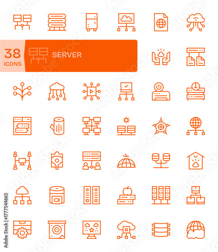 42 Pixel Aligned Retina Ready Vector Icons for Server in elegant Regular Line design