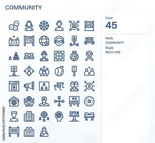 Community Premium Vector Bundle with 45 Retina Ready Pixel Aligned Bold Line Icons