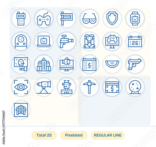 Pixelated featuring 25 High Resolution Vector Icons in Regular Line Design