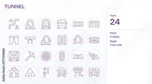 24 Tunnel Pixel Optimized Vector Icons in Retina Ready Thin Line Aesthetic