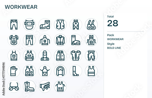28 Bold Line Pixel Optimized Vector Icons crafted for Workwear High Resolution applications