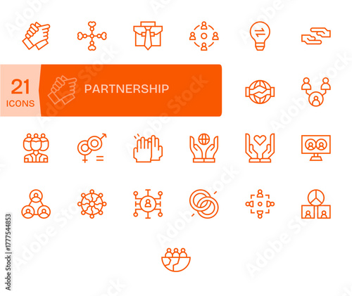 Partnership Premium Vector Bundle with 25 128x128 Pixel Optimized Regular Line Icons