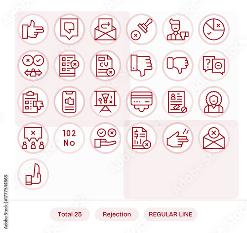 Rejection Digital Vector Pack containing 25 Pixel Optimized Regular Line High Resolution Icons