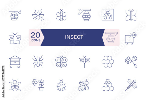 24 Grid Fitted Retina Ready Vector Icons for Insect in elegant Thin Line design