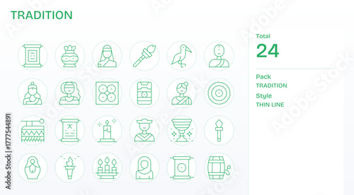 Tradition Digital Vector Pack containing 24 PIXEL Perfect Thin Line High Resolution Icons