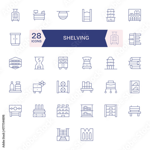 32 Thin Line Vector Icons designed for Shelving in 256x256 Detail Enhanced format