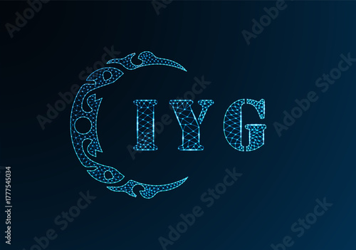 Low poly letter logo IYG design. IYG letter logo low poly vector design on blue color gradient background. IYG logo low poly design