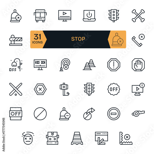 Stop Complete Vector Package with 35 64x64 Regular Line Display Perfect Icons