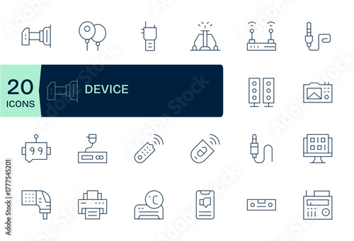 Device Exclusive Vector Set featuring 20 Thin Line Grid Fitted Retina Ready Icons