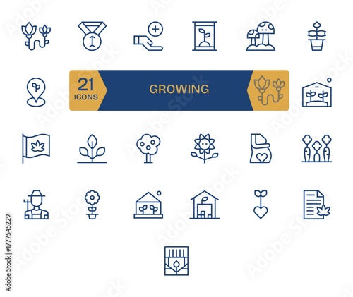 Growing Essential Vector Set including 25 Editable Regular Line 256x256 Icons