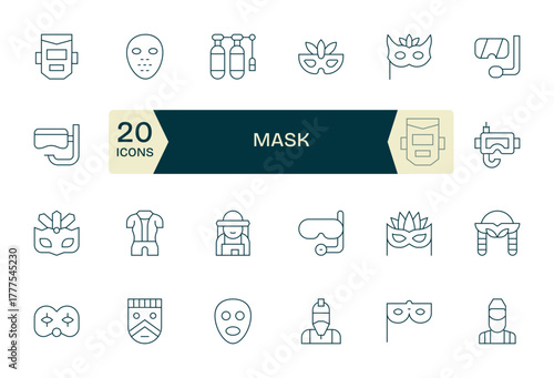 Thin Line Detail Enhanced Vector Icons from Mask Set with 24 128x128 Icons