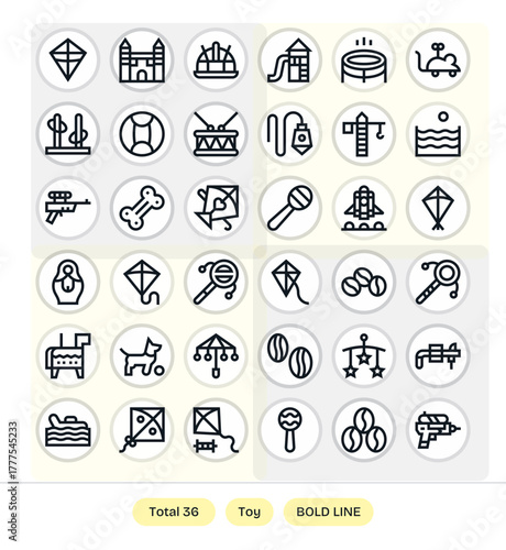 36 64x64 Vector Icons for Toy with Grid Fitted Bold Line clarity