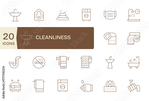 20 Thin Line Editable 64x64 Vector Icons from Cleanliness Suite