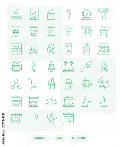 Fire Vector Icon Toolkit featuring 40 PIXEL Perfect Retina Ready Thin Line elements