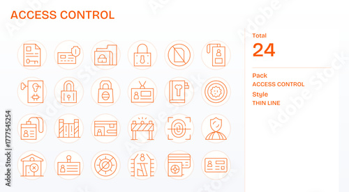 Access Control Ultimate Vector Package with 24 128x128 Thin Line Pixel Aligned Icons