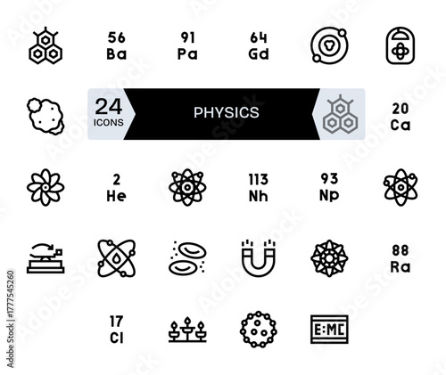 Physics Vector Graphics Pack including 24 Bold Line High Resolution PIXEL Perfect Icons