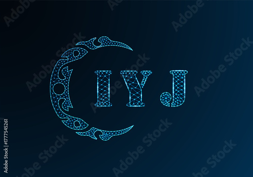 Low poly letter logo IYJ design. IYJ letter logo low poly vector design on blue color gradient background. IYJ logo low poly design