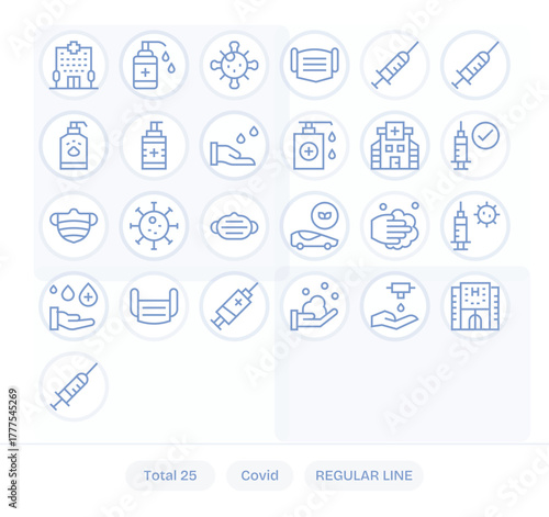 Covid Vector Icon Toolkit featuring 25 Grid Fitted Retina Ready Regular Line elements