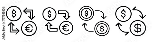 Dollar and euro currency exchange rate icon set vector illustration for financial services design