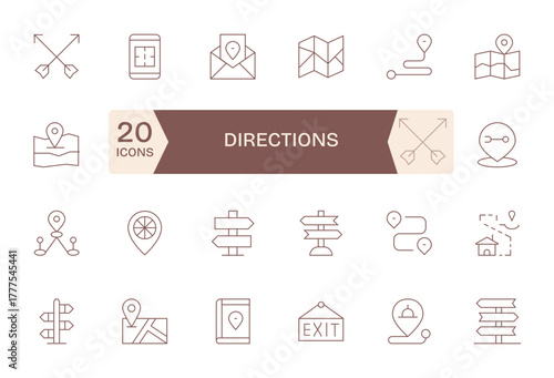 Directions Vector Graphics featuring 24 Thin Line Pixel Aligned Retina Ready Designs