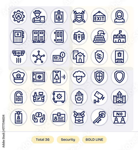 36 Display Perfect Bold Line Vector Icons designed for Security Interface