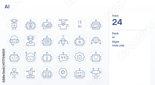 24 Thin Line Vector Icons for Ai in crisp Retina Ready Grid Fitted resolution
