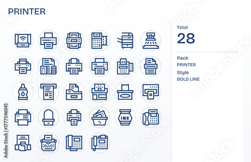 Printer including 28 High Resolution Bold Line Vector Illustrations