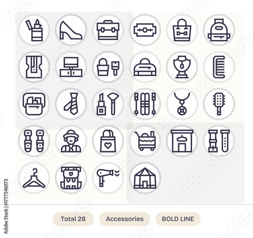 Accessories Vector Icon Collection with 28 64x64 Bold Line Designs