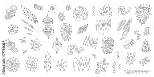 Microbes bacterias virus doodle set ,  vector hand drawn illustration collection