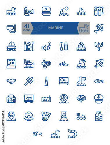 41 Bold Line Vector Icons for Marine in crisp 64x64 Grid Fitted resolution