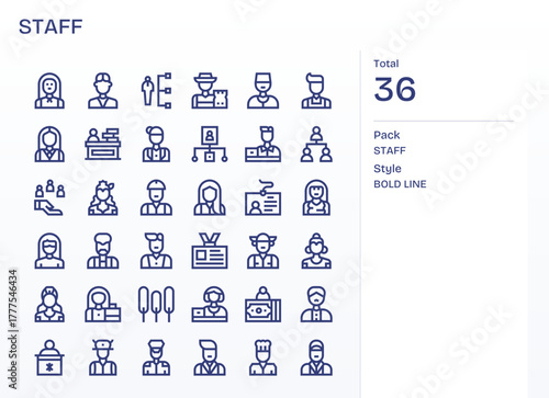 36 Pixel Optimized 64x64 Vector Icons for Staff in elegant Bold Line design