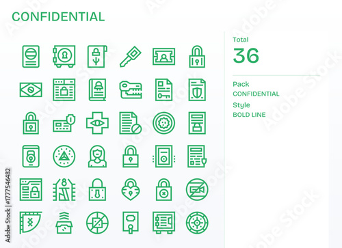 36 Retina Ready Detail Enhanced Vector Icons for Confidential in Bold Line Theme