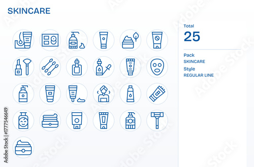 Regular Line Style Skincare Vector Icons with 25 256x256 Pixel Aligned Designs