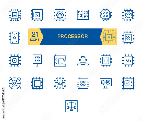 Processor Vector Icon Collection with 25 256x256 Regular Line Designs