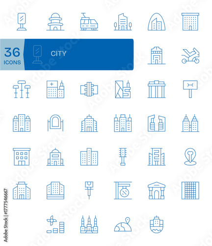 City Visual Pack containing 40 Thin Line PIXEL Perfect Vector Icons