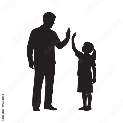 Adult and child giving a high five parent silhouette vector flat illustration design on white background
