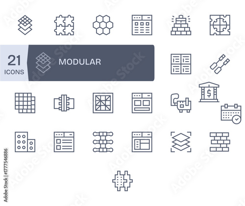 25 Regular Line Editable Vector Icons tailored for Modular 64x64 interface