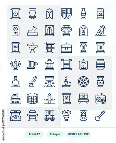 42 Regular Line Pixel Aligned Designs for Antique Retina Ready Vector Icons