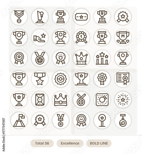 Excellence Vector Icon Toolkit featuring 36 Display Perfect 128x128 Bold Line elements