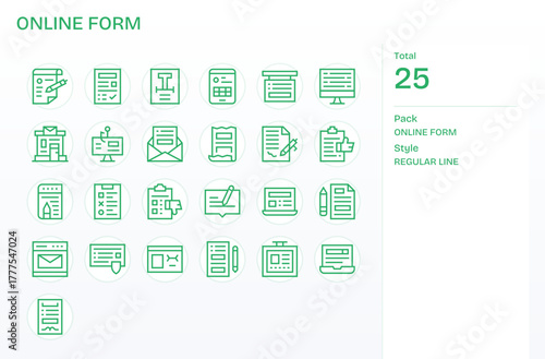 25 High Resolution Detail Enhanced Vector Icons for Online Form in Regular Line Theme