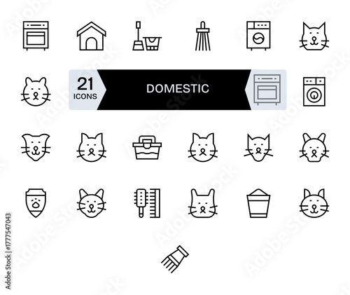 Domestic including 25 256x256 Regular Line Vector Illustrations