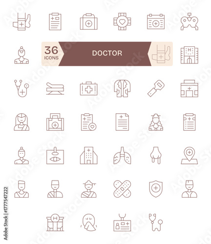 Doctor Vector Icon Toolkit featuring 40 Grid Fitted High Resolution Thin Line elements