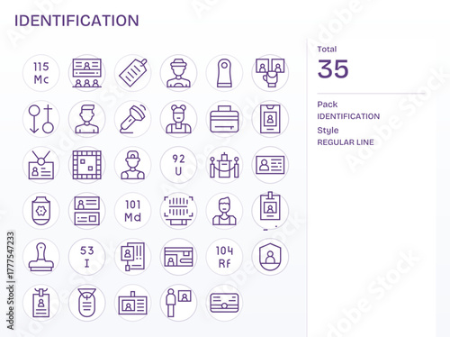 Identification Premium Vector Bundle with 35 128x128 Detail Enhanced Regular Line Icons