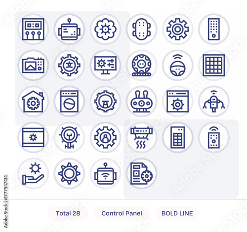 28 Bold Line Pixel Optimized Vector Icons tailored for Control Panel 128x128 interface