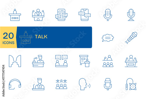 Talk Professional Vector Set with 20 Thin Line PIXEL Perfect 128x128 Icons